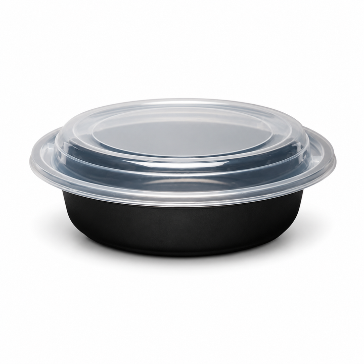 16 oz Black Round Microwaveable Container With Lid - 150CT