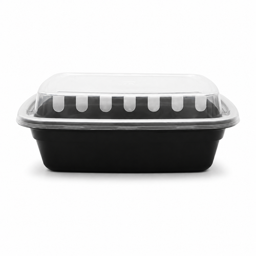 12 oz Black Rectangular Microwaveable Container - With Lid 150CT