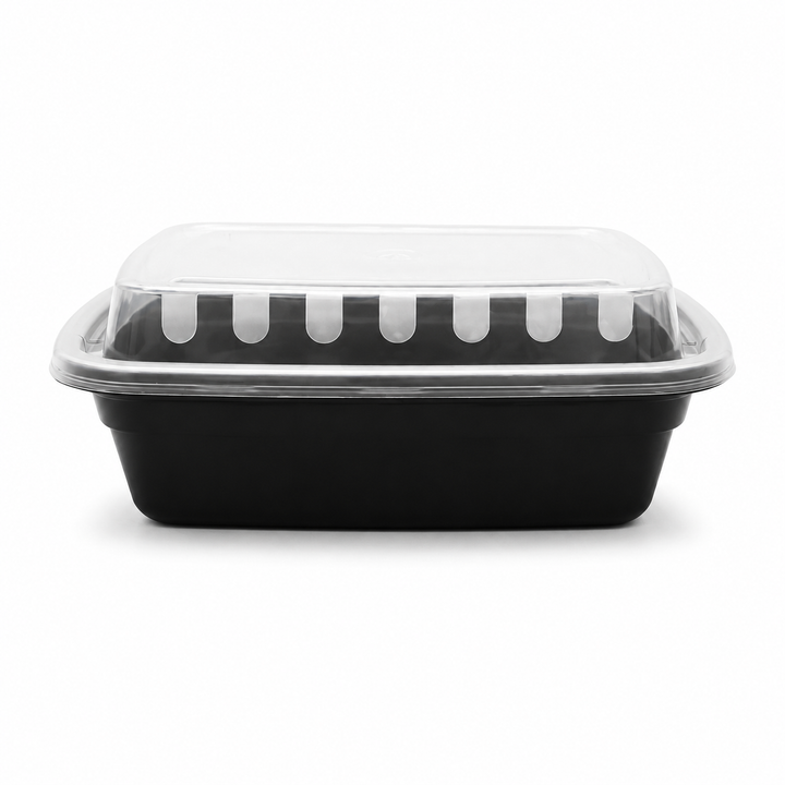12 oz Black Rectangular Microwaveable Container - With Lid 150CT