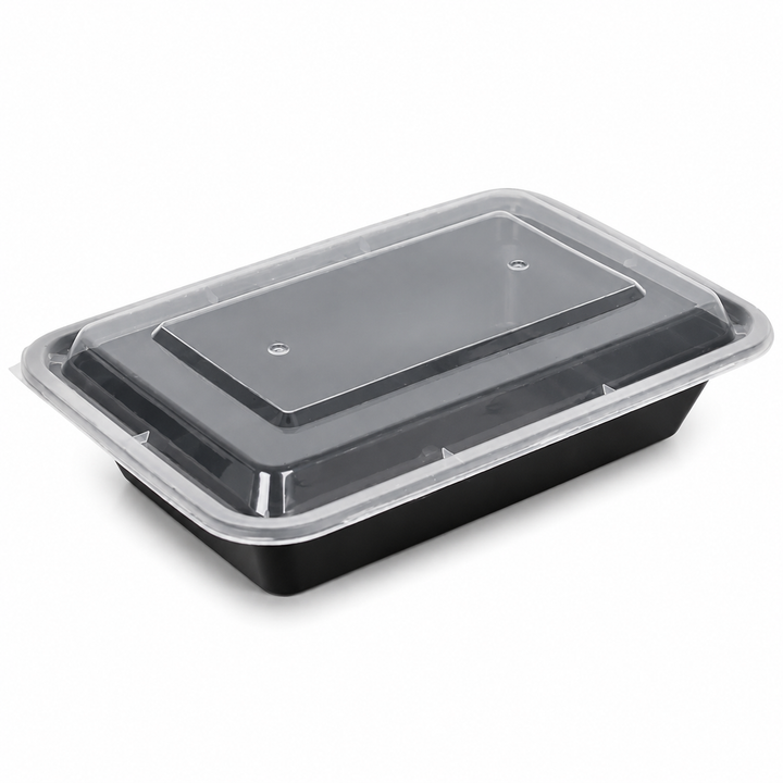 16 oz Black Rectangular Microwaveable Container - With Lid 150CT