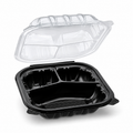 8x8 3-Compartment Black Hinged Container With Clear Dome Lid – 200 CS