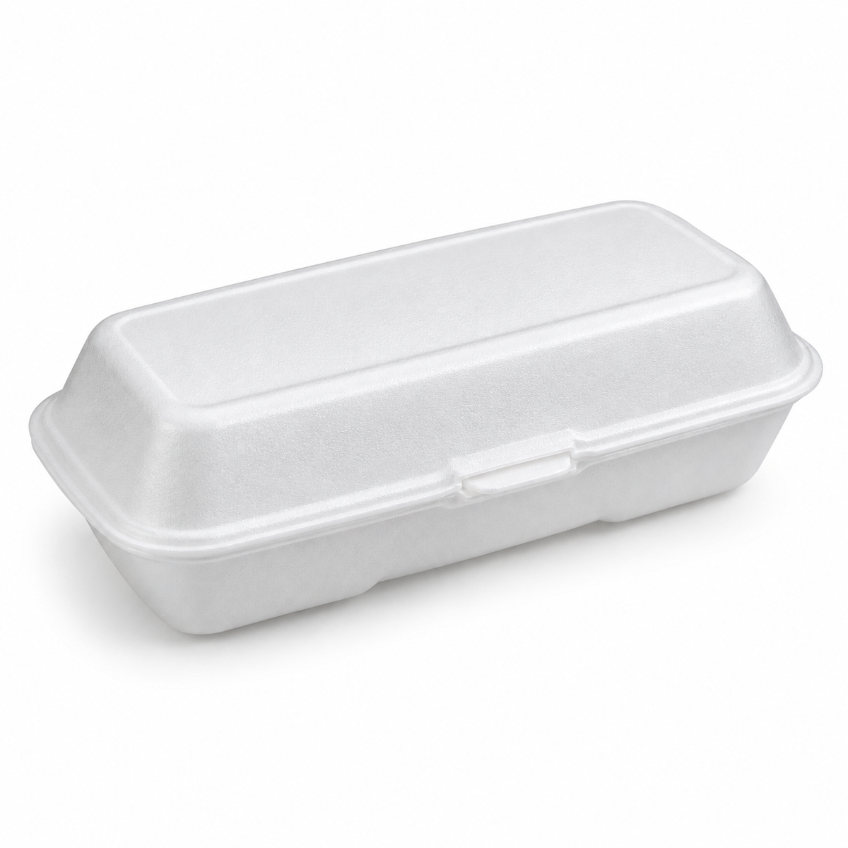 Foam Hinged Hot Dog Containers with Standard Hinges – 7 1/8 × 3 3/4 × 2 1/4 in — closed container, representative image